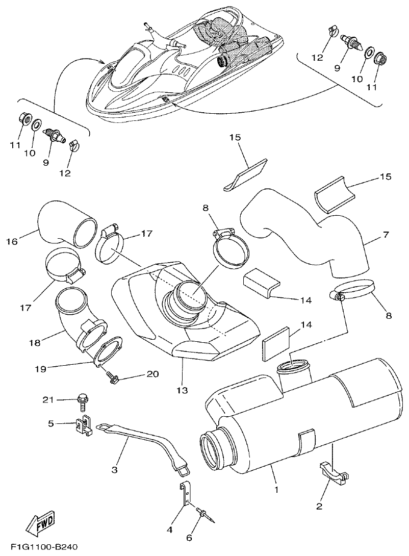 Yamaha F1G1 EXHAUST 3 parts diagram